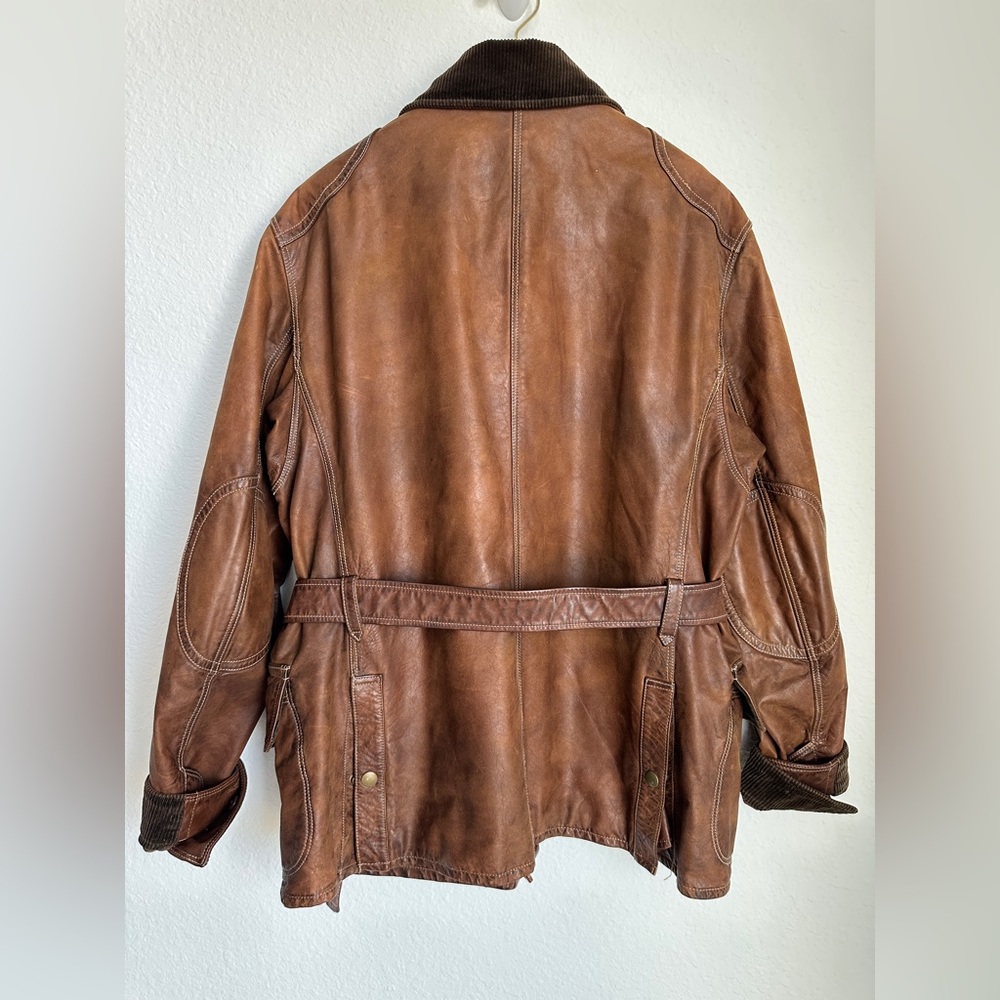 RARE Vintage Polo Ralph Lauren Brown Leather Jacket Biker Chore jacket hybrid XL - Picture 7 of 17